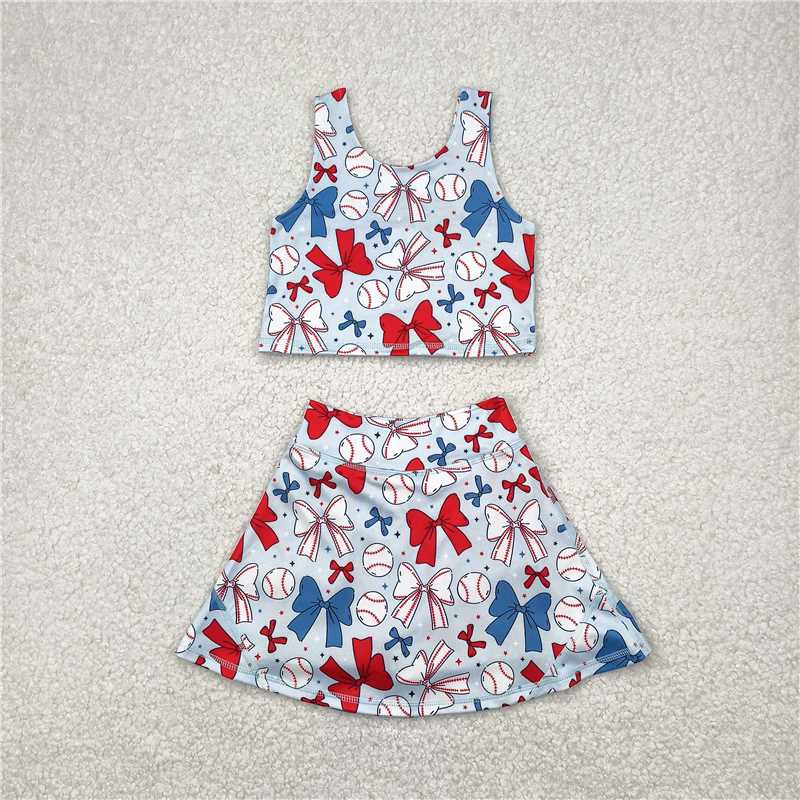 Sibling Baby Girls Baseball 4th Of July Yoga Active Wear Vest Skort Sets Knee Length Dresses 5.1