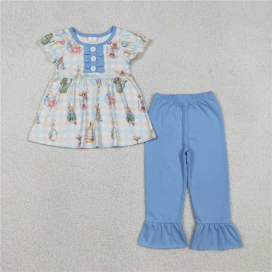 RTS GSPO2094 Baby Boys Easter Outfit Set Stripe Rabbit Button Tunic with Ruffle Pants Matching Holiday Clothes for Infants