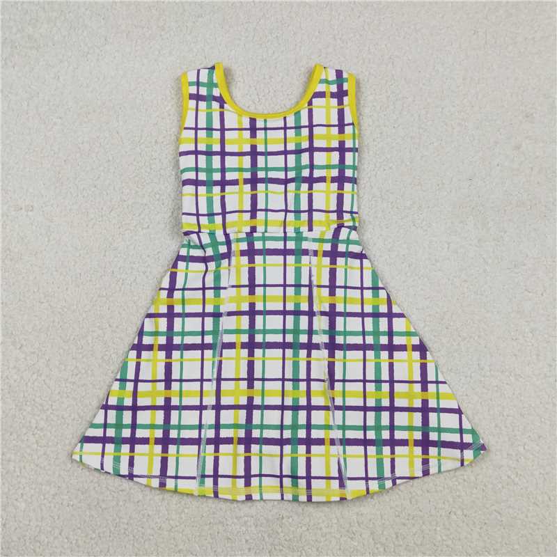 RTS GSD2945 Baby Girls Mardi Gras Checked Yoga Active Shorts Knee-Length Dresses Casual Comfortable Clothing for Babies
