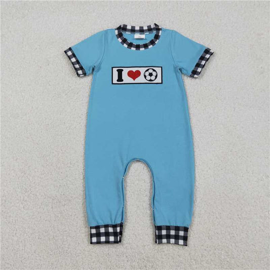 RTS SR3369 Baby Boys Romper Embroidery I Love Footballs Baby Boys Team Footie Rompers