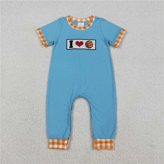 RTS SR3366 Baby Boys Romper Embroidery I Love Basketballs Baby Boys Team Footie Rompers