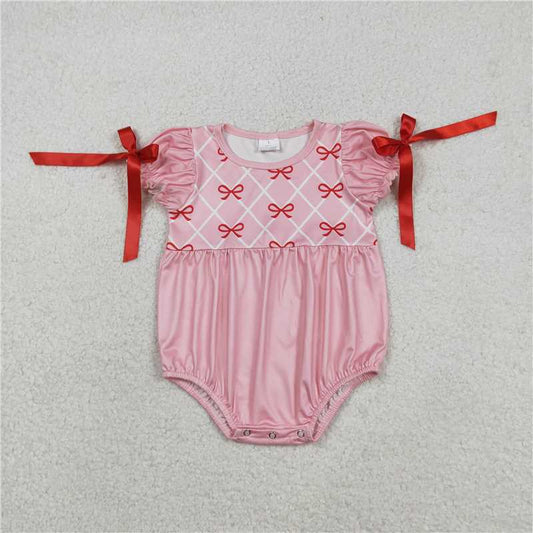 RTS SR3285 Baby Girls Red Bows Checked Ruffle Rompers Valentine's Day Outfit Toddler Girls Checked Bows Rompers with Ruffles