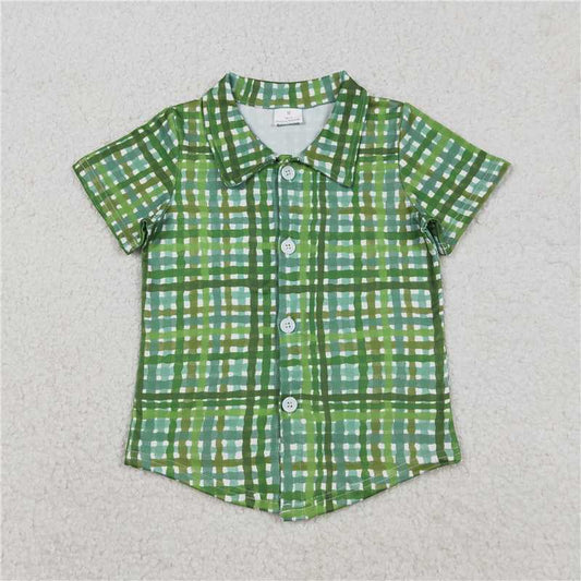 RTS BT1456 Baby Boys Top Baby Boys Green Checked St Patrick Button Shirts Top