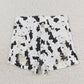 SS0332 White cow-print ripped denim shorts