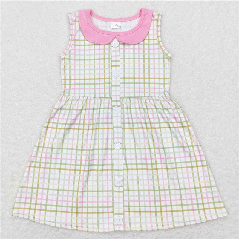 RTS GSD0581 Baby Girls Knee-Length Checkered Dress Easter Green Pink Cute Baby Girl Dress Spring Summer Outfit