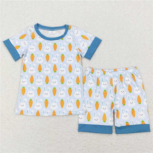 RTS SSO0357 Baby Boys Easter Carrot Rabbits Shirt Top Shorts Pajamas Clothing Sets