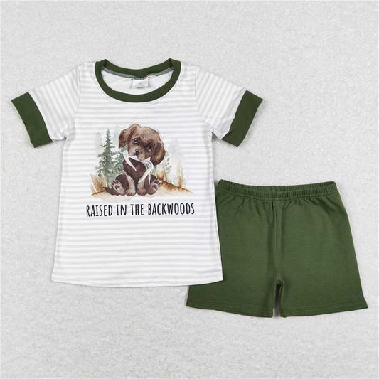 RTS BSSO0376 Baby Boys Toddler Dog Backwoods Stripes Shirts Shorts Clothes Sets