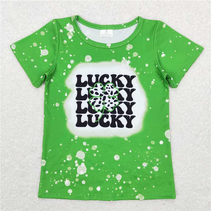 RTS  GT0420 Baby Girls Green St. Patrick's Day Short Sleeve Tee Shirt Lucky Tops Children's Outfit for Spring