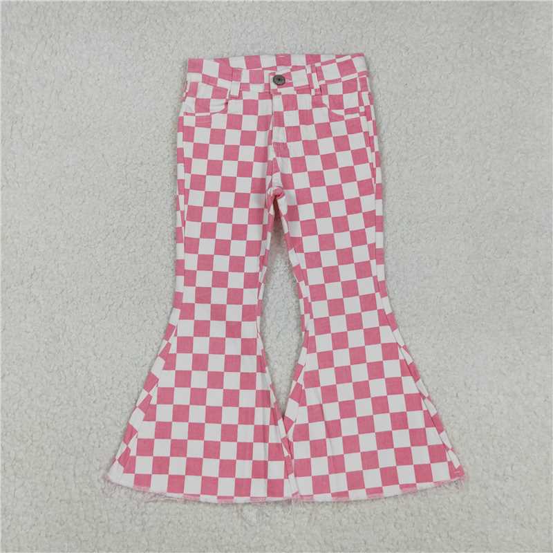 Sibling Girls Checkered Denim Adjustble Waistband Jeand Pants C9.4