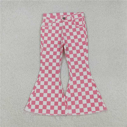 Sibling Girls Checkered Denim Adjustble Waistband Jeand Pants C9.4