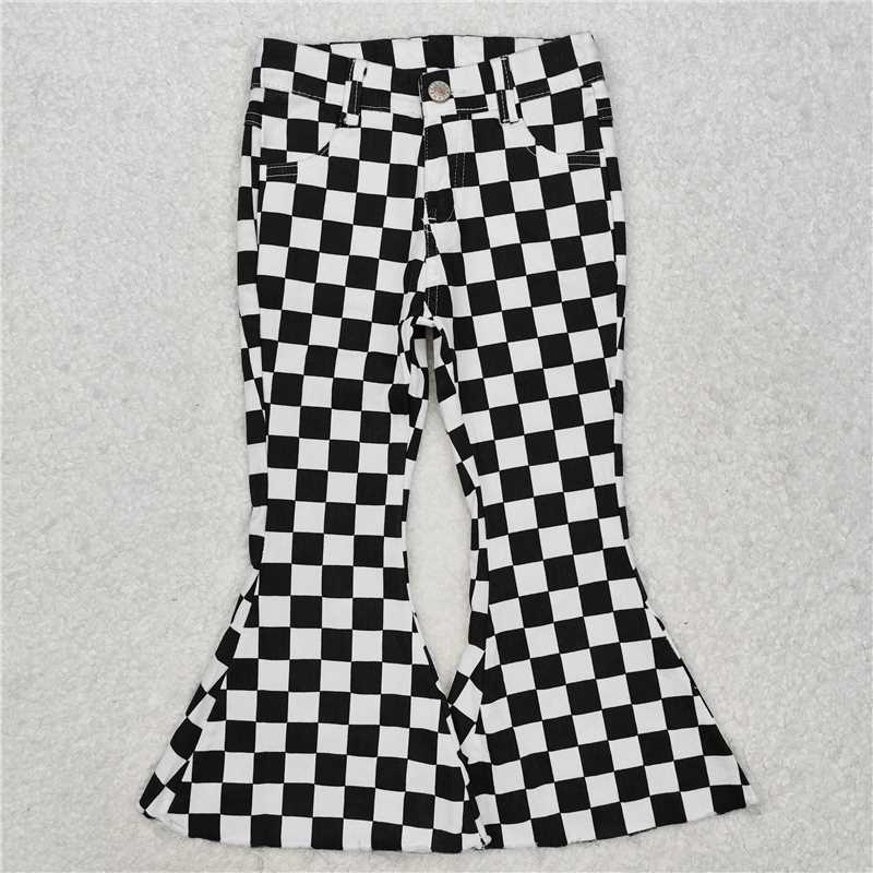 Sibling Girls Checkered Denim Adjustble Waistband Jeand Pants C9.4