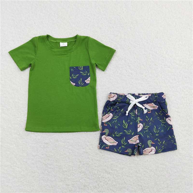 RTS BSSO0480 Baby Boys Duck Short Sleeve Pocket Shirt Shorts Clothes Sets