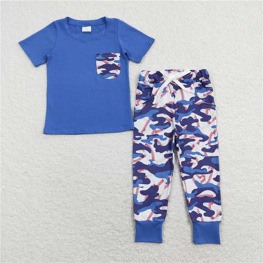 RTS BSPO0170 Kids Summer Top With Long Pants Baby Boys Short Sleeve Shirts Tee Shirts Camo Pants Clothes Sets