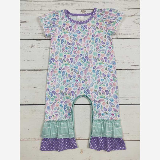 SR0804 Starfish Shell Wavy Line Lace Short Sleeve Jumpsuit