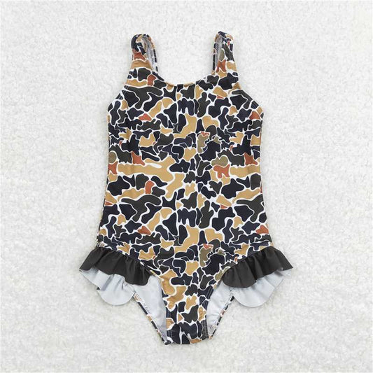 RTS S0239 Baby Girls Brown Camouflage Western Print Summer Swimsuit