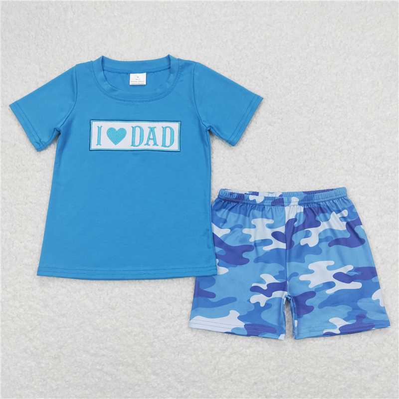 RTS BSSO0455 Baby Boys I Love Dad Shirt Tops Blue Camo Shorts Clothes Sets