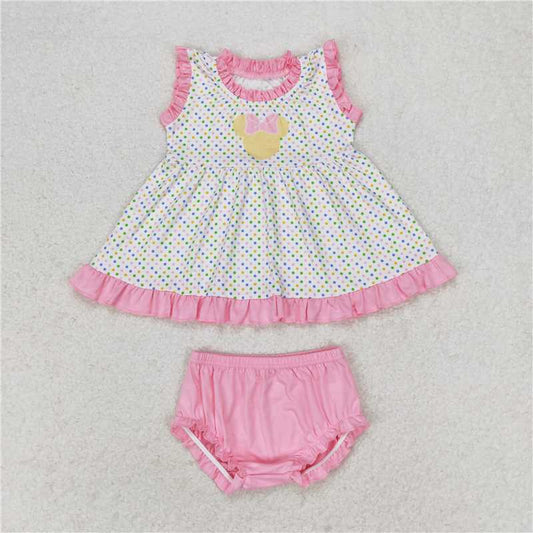 GBO0314 Bow cartoon colored dots pink lace sleeveless briefs suit