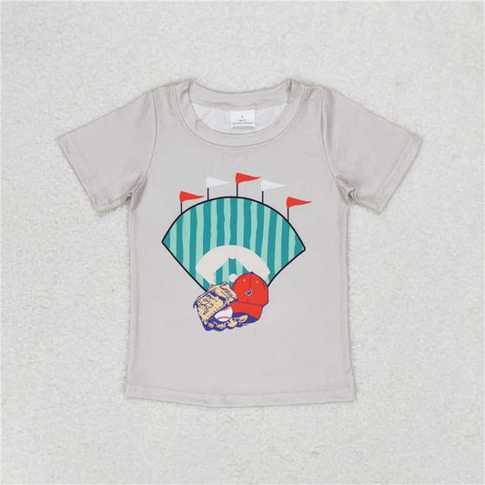 RTS BT0629 Baby Boys Top Baby Boys Grey Baseball Short Sleeve Tee Shirts Tops