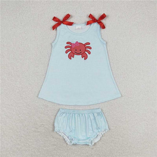 RTS GBO0267 Baby Girls Crab Blue Tunic Top And Bummies Clothing Set Baby Outfit Set