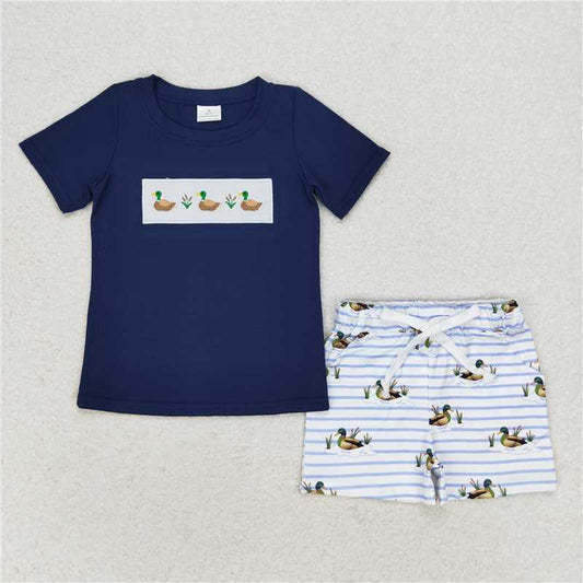 RTS BSSO0884 Baby Boys Summer Clothes Baby Boys Ducks Short Sleeve Tee Shirts Tops Stripes Shorts Clothes Sets