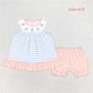 GSSO1101 Floral blue and white striped sleeveless shorts set