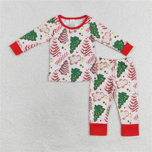 BLP0549 Boys Bamboo Christmas tree cookies gingerbread Man long sleeve pants pajamas set