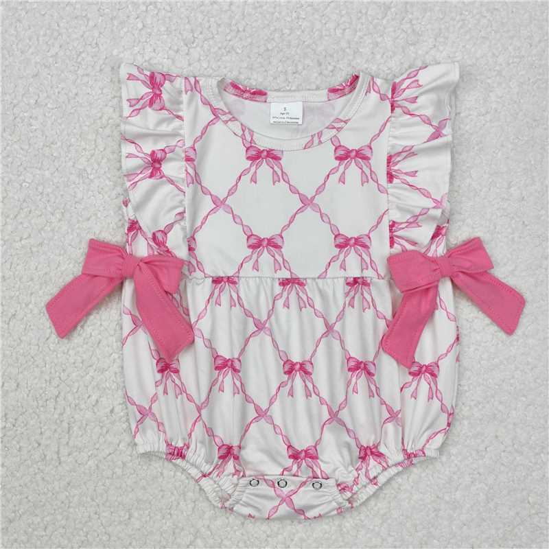 RTS SR2269Baby Infant Girls Pink Bows Sleeveless Rompers for Girls Cute Bow Design Lightweight Summer Outfit for Infants
