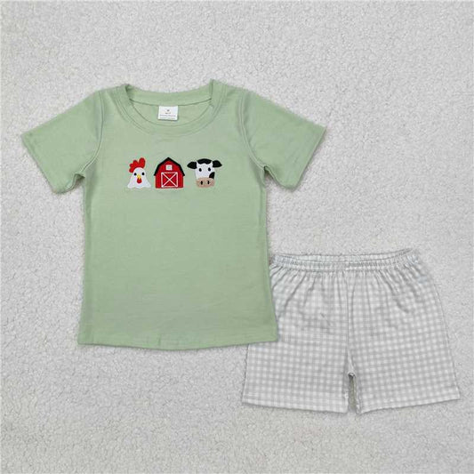 RTS BSSO1067 Baby Boys Summer Clothes Baby Boys Farm House Cow Shirts Shorts Clothes Sets