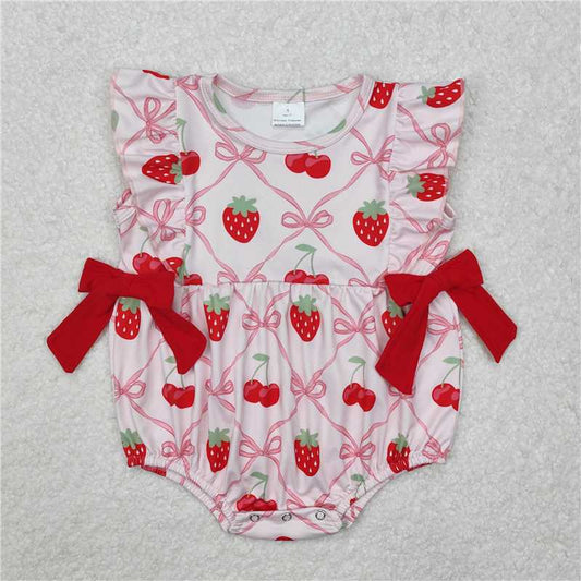 RTS SR2295 Infant Girls Sleeveless Rompers with Strawberry Bows Baby Girl's Summer Outfit Soft Cotton Romper for Newborns