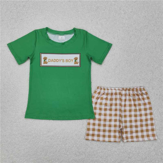 RTS BSSO1131 Baby Boys Summer Clothes Baby Boys Daddy's Boy Dogs Top Checkered Shorts Clothes Sets