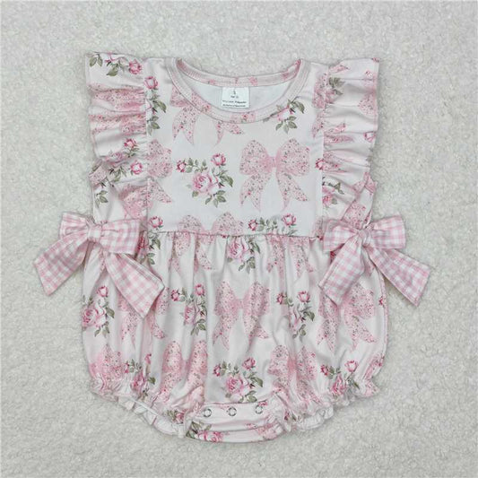 RTS SR2379 Baby Infant Girls Pink Flowers Bows Rompers Cute Baby Girl Outfit Pink Romper with Bow