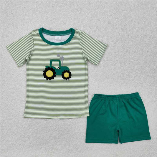RTS BSSO1184 Baby Boys Summer Clothes Baby Boys Green Truck Farm Shirts Shorts Clothes Sets