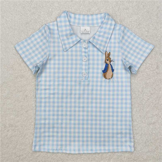 RTS BT1095 Baby Boys Top Baby Boys Blue Checkered Rabbit Short Sleeve Tee Shirts Tops