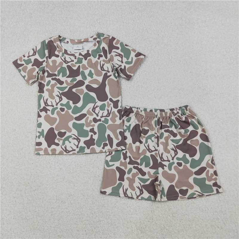 RTS GSSO2708 Baby Girls Green Brown Deer Camo Top Shorts Hunting Pajamas Sets