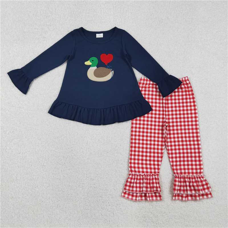 Sibling Baby Boys Girls Embroidery Duck Hearts Red Checked Pant Valentines Clothes Sets Footie Rompers C11.29