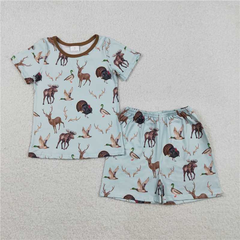 RTS GSSO2709 Baby Girls Hunting Pajamas Sets Turkey Deer Ducks Top Shorts Comfortable Sleepwear for Infants