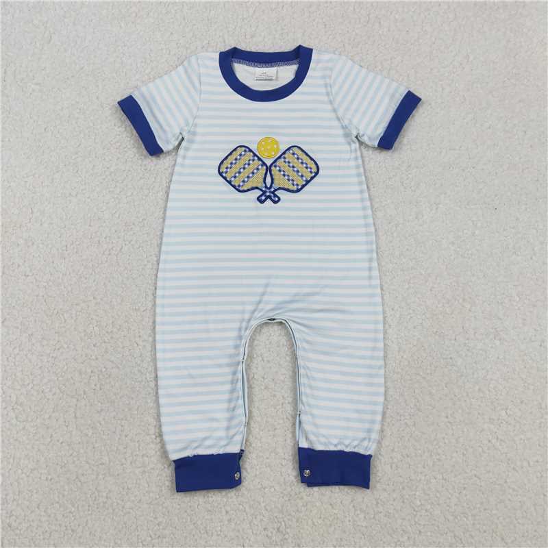 RTS SR3331 Baby Boys Romper Embroidery Tennis Balls Baby Boys Stripe Team Footie Rompers