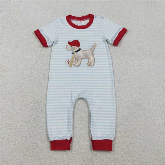 RTS SR3330 Baby Boys Romper Embroidery Dog Baseballs Baby Boys Stripe Team Footie Rompers
