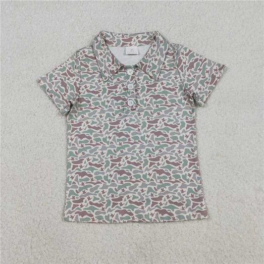 RTS BT1354 Baby Boys Top Baby Boys Short Sleeves Ducks Camo Hunting Button Polo Shirts Top