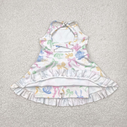 GSD2289 Baby Girls Strap Colorful Bows Yoga Ruffle Knee Length Dress 4.22