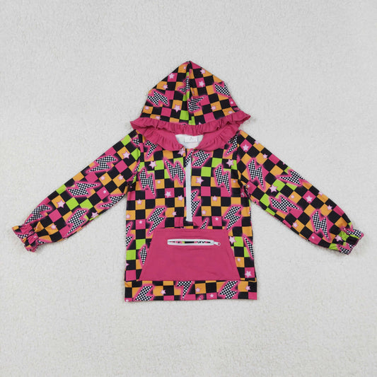 GT1117 Baby Girls Long Sleeves Lights Stars Plaid Pockets Zipper Hoodies Top C9.9