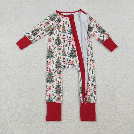 LR2507 Baby Girls Christmas Trees Soldiers Zipper Footie Romper C10.11