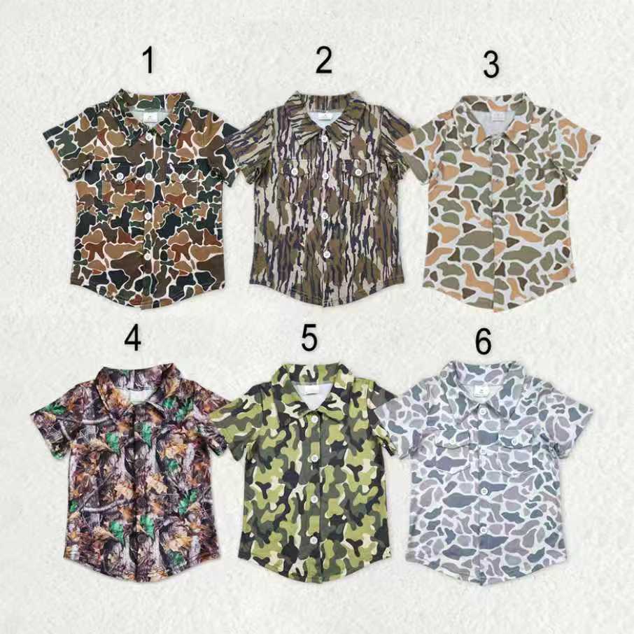 Sibling Baby Boys Southern Camo Short Sleeves Button Pockets Shirts Tops C11.19