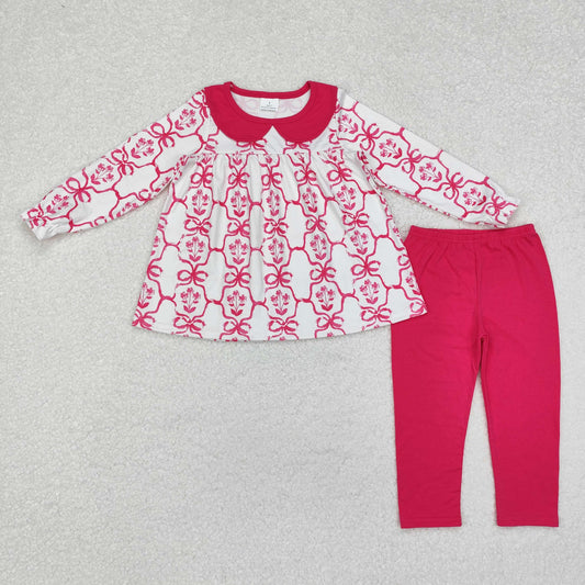 GLP1623 Baby Girls Pink Bows Flowers Tunic Legging Clothes Set