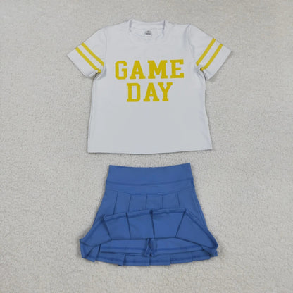 Sibling Baby Girls Game Day Tee Shirts Tops Pleated Skirts Short Yoga Active Team Clothes Sets C9.2