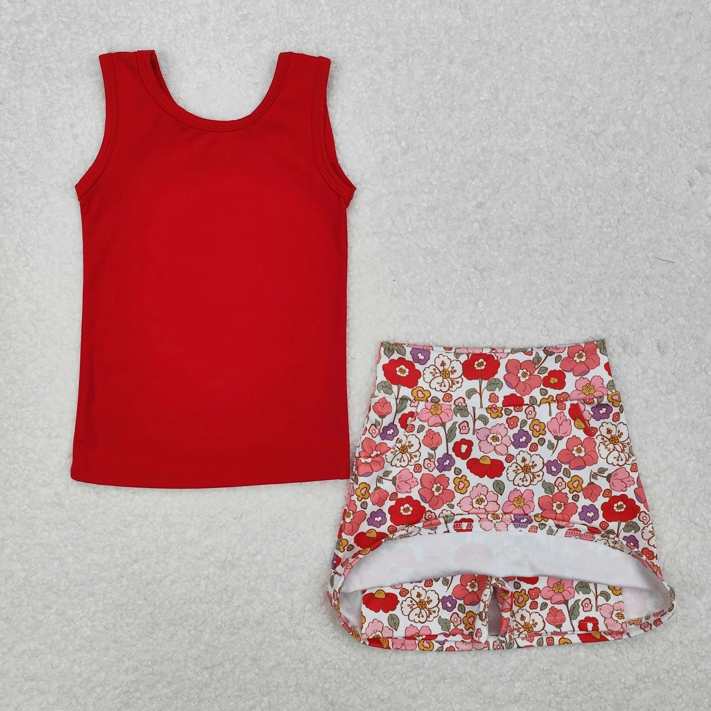 Sibling Baby Girls Vest Flowers Skirt Yoga Active Wear Clothes Sets