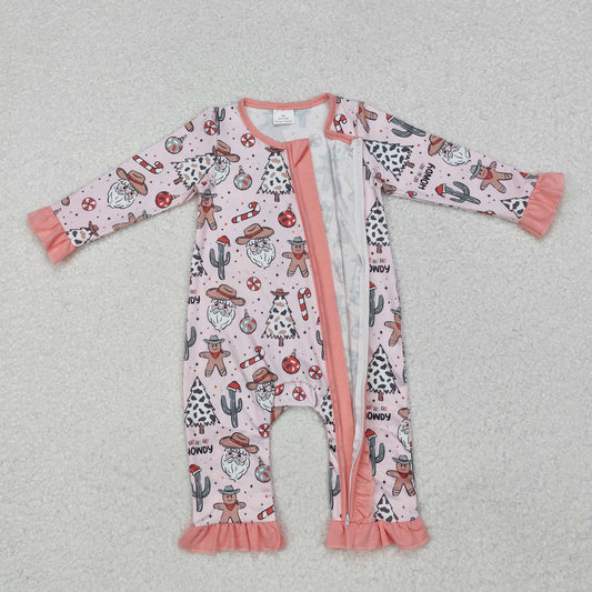 LR1675 Baby Infant Girls Christmas Howdy Western Zip Romper