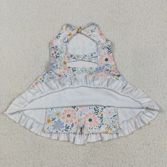 GSD2281 Baby Girls Aqua Strap Floral Yoga Ruffle Knee Length Dress 5.13