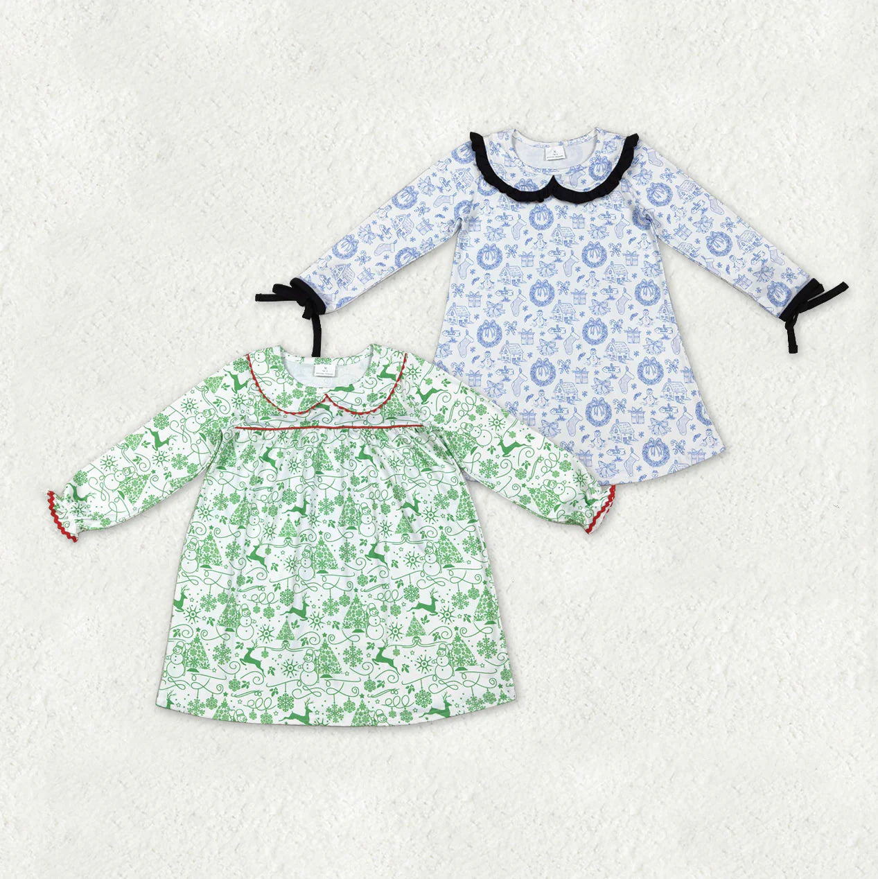 Sibling Baby Girls Long Ruffle Sleeve Snowmen Deer Christmas Knee Length Dresses C11.10