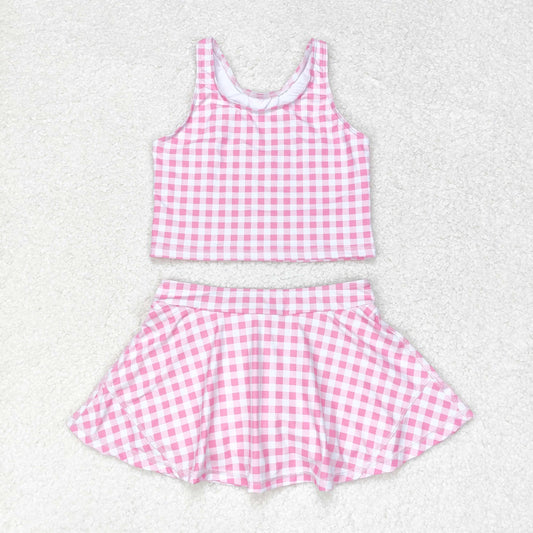 GSD0992 Pink-white plaid sleeveless pantsuit